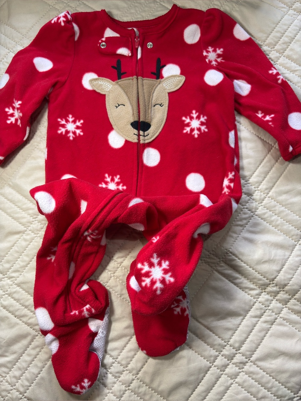 Just One You Carter's 12M Fleece Reindeer Polka-Dot Footed